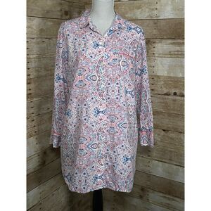 VICTORIA SECRET COLORFUL PAISLEY AND FLORAL LONG SLEEVE BUTTON DOWN SLEEP SHIRT